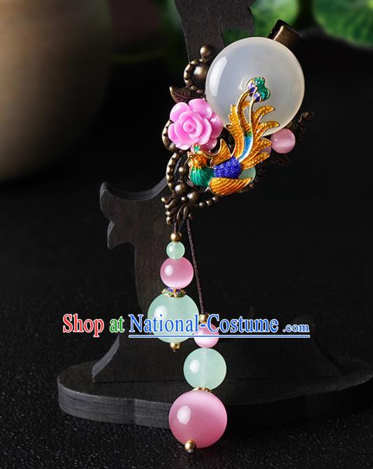 Chinese Traditional Hair Accessories National Hanfu Blueing Phoenix Tassel Jade Hair Stick for Women