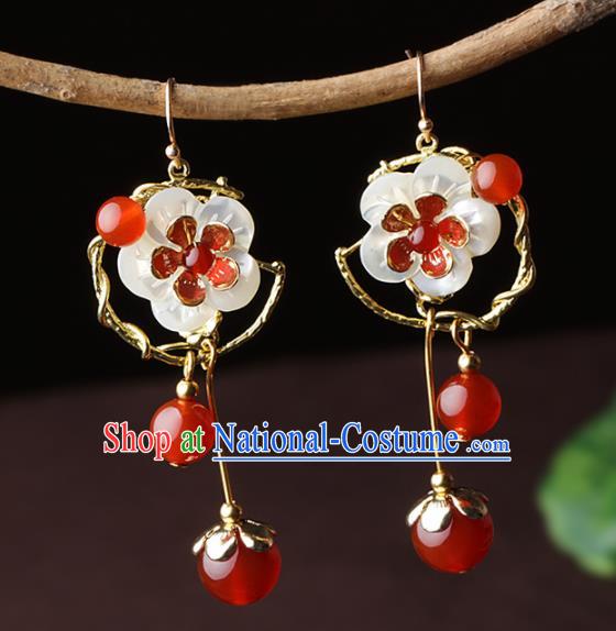 Chinese Traditional Jewelry Accessories National Hanfu Agate Shell Flowers Earrings for Women