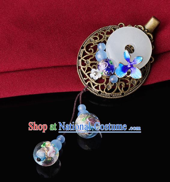 Chinese Traditional Hair Accessories National Hanfu Blueing Jade Hair Claw for Women