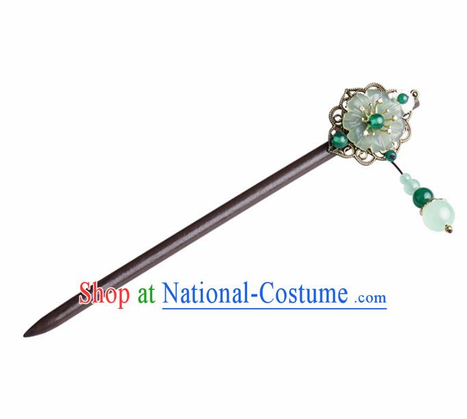 Chinese Traditional Hair Accessories National Hanfu Hsiuyen Jade Wood Hairpins for Women