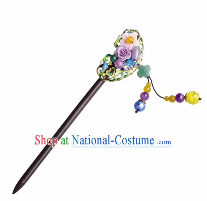 Chinese Traditional Hair Accessories National Hanfu Blueing Tassel Wood Hairpins for Women