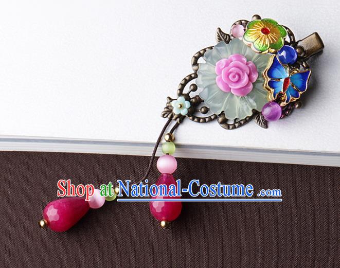 Chinese Traditional Hair Accessories National Hanfu Blueing Butterfly Tassel Hair Stick for Women