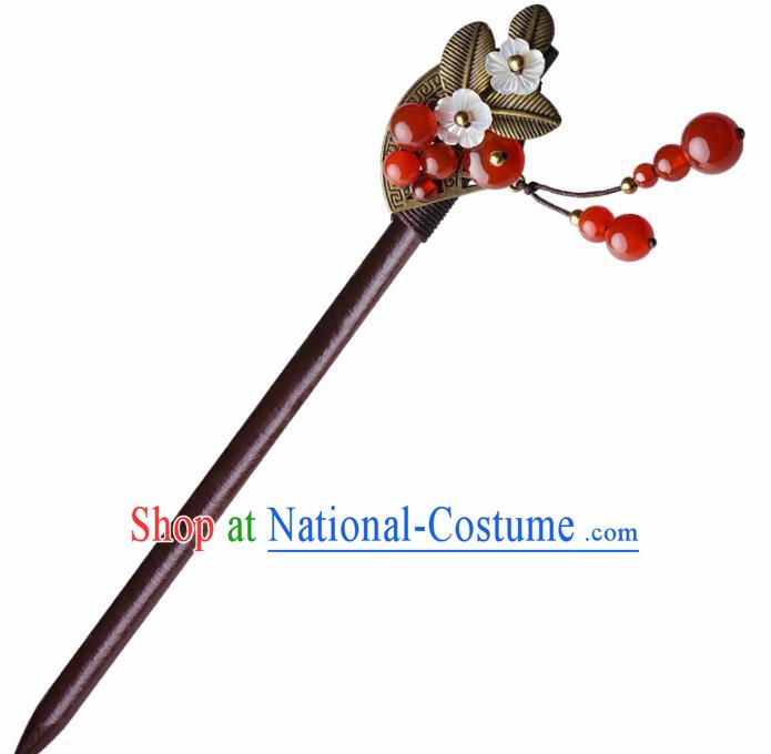 Chinese Traditional Hair Accessories National Hanfu Red Agate Beads Tassel Hairpins for Women