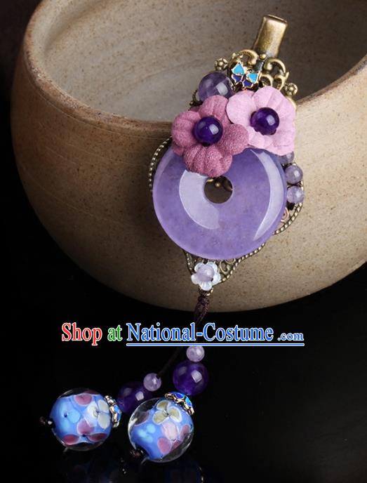 Chinese Traditional Hair Accessories National Hanfu Purple Jade Tassel Hair Claw for Women