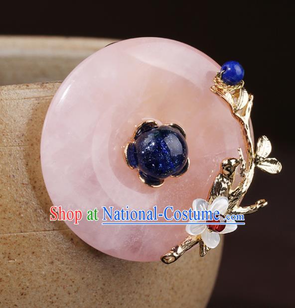 Chinese Traditional Jewelry Accessories National Hanfu Rose Chalcedony Brooch for Women