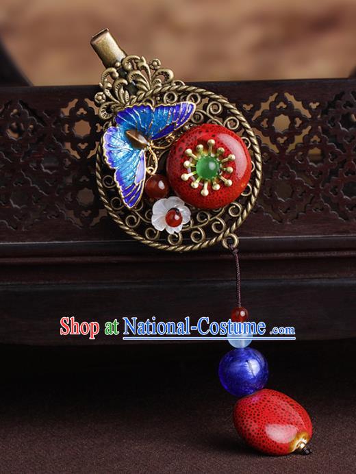 Chinese Traditional Hair Accessories National Hanfu Blueing Butterfly Hair Claw for Women