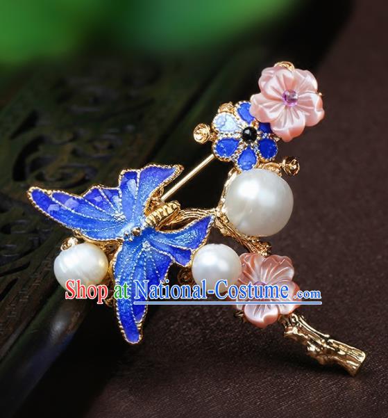 Chinese Traditional Breastpin Jewelry Accessories National Hanfu Blueing Butterfly Brooch for Women