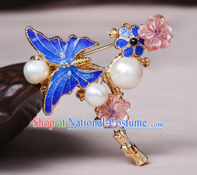 Chinese Traditional Breastpin Jewelry Accessories National Hanfu Blueing Butterfly Brooch for Women