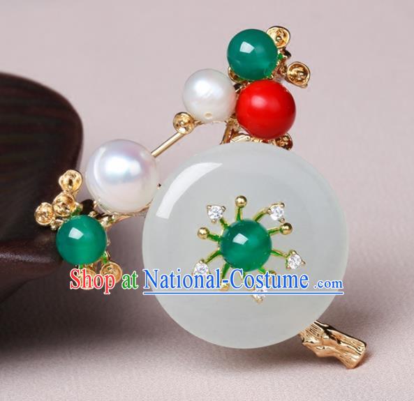 Chinese Traditional Breastpin Jewelry Accessories National Hanfu Jade Brooch for Women