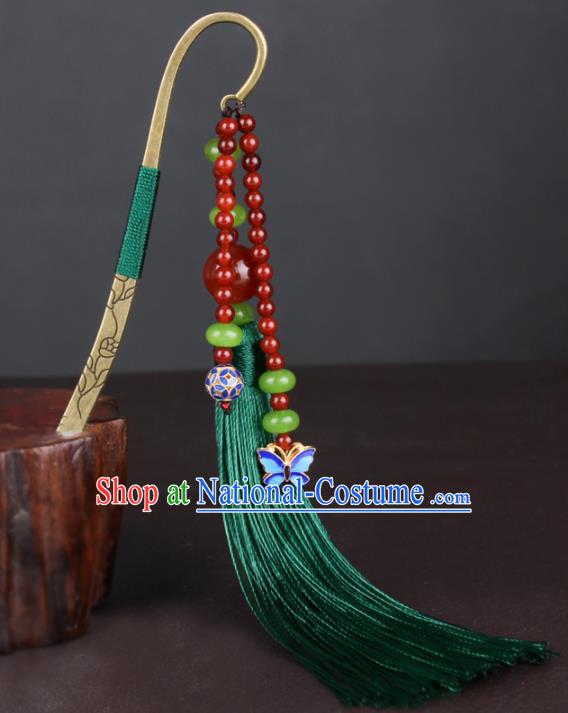 Chinese Traditional Hair Accessories Green Tassel Hair Clip National Hanfu Hairpins for Women