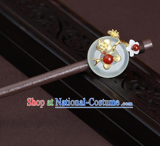 Chinese Traditional Hair Accessories Wood Hair Clip National Hanfu Jade Hairpins for Women