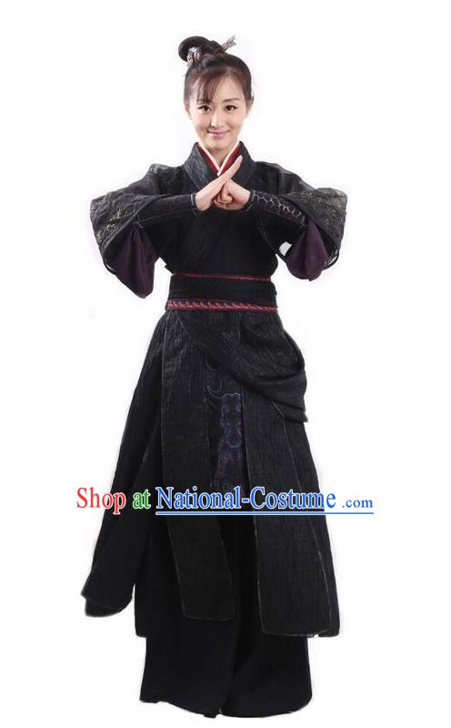 Chinese Traditional Ming Dynasty Female Knight Replica Costumes Ancient Swordswoman Black Hanfu Dress