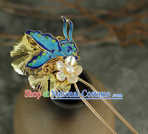 Handmade Chinese Traditional Blueing Butterfly Hairpins Traditional Classical Hanfu Hair Accessories for Women