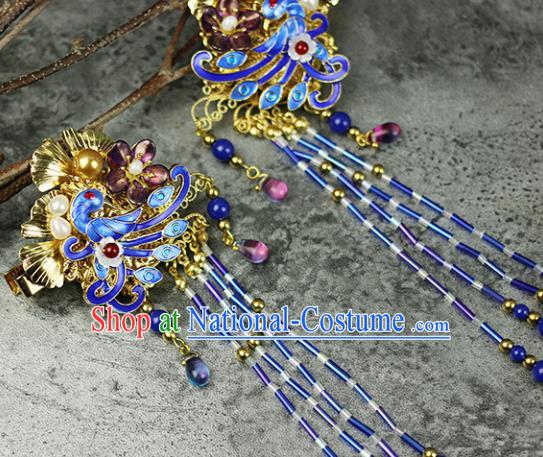 Handmade Chinese Traditional Blueing Phoenix Hair Claws Traditional Classical Hanfu Hair Accessories for Women