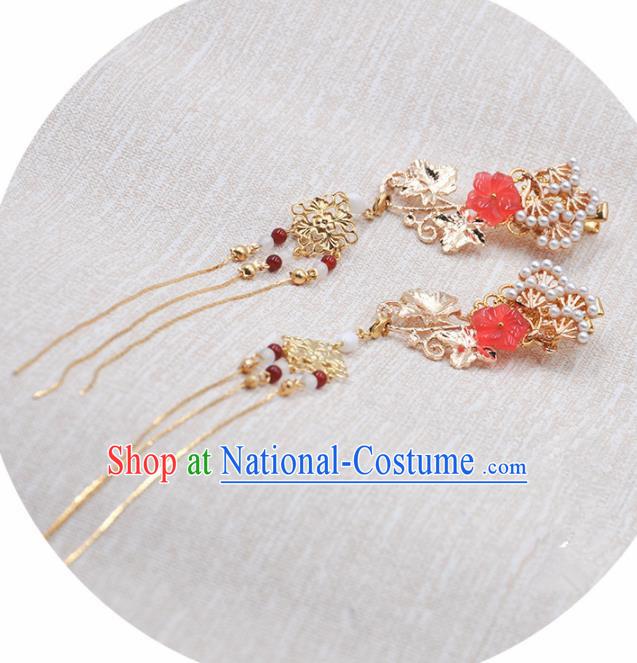 Handmade Chinese Traditional Golden Tassel Hair Claws Ancient Classical Hanfu Hair Accessories for Women