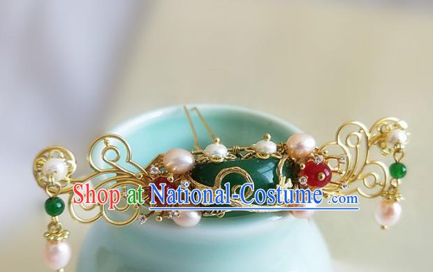 Chinese Ancient Traditional Hanfu Pearls Jade Hairpins Handmade Classical Hair Accessories for Women