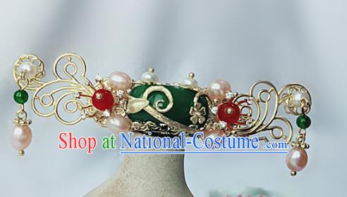 Chinese Ancient Traditional Hanfu Pearls Jade Hairpins Handmade Classical Hair Accessories for Women