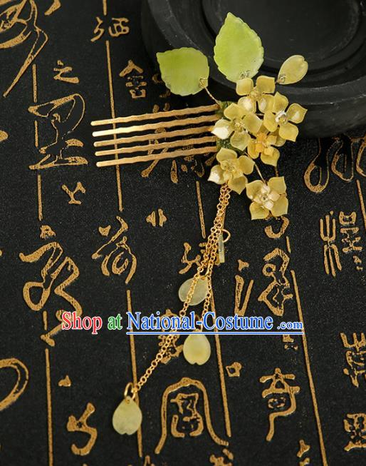 Chinese Ancient Traditional Hanfu Yellow Flowers Tassel Hair Comb Handmade Classical Hair Accessories for Women