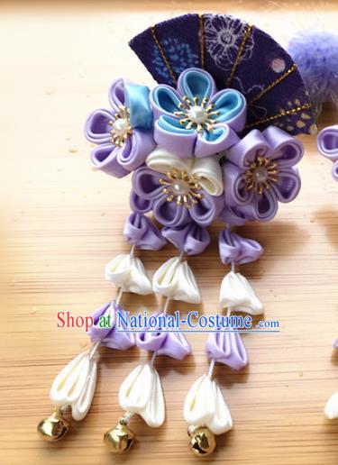 Asian Japanese Traditional Kimono Purple Flowers Hair Stick Japan Handmade Classical Hair Accessories for Women