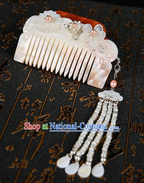 Chinese Ancient Traditional Hanfu Carving Shell Hair Comb Handmade Classical Hair Accessories for Women