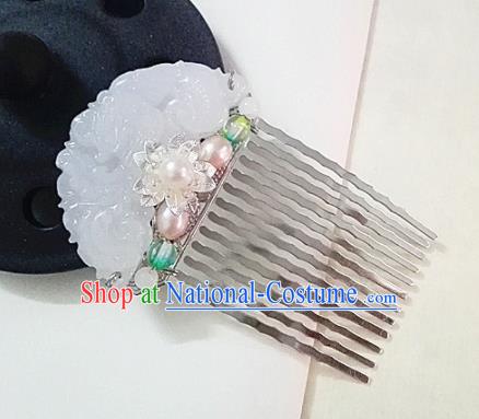 Chinese Ancient Traditional Hanfu Jade Hair Comb Handmade Classical Hair Accessories for Women