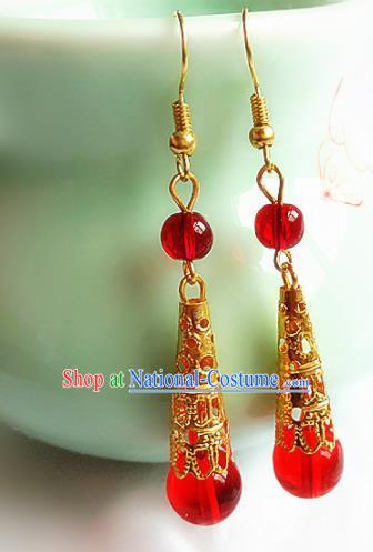 Chinese Ancient Handmade Red Beads Earrings Traditional Classical Hanfu Ear Jewelry Accessories for Women