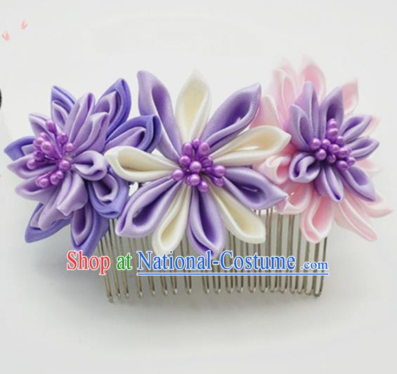 Asian Japanese Traditional Geisha Purple Hair Claw Japan Kimono Handmade Classical Hair Accessories for Women