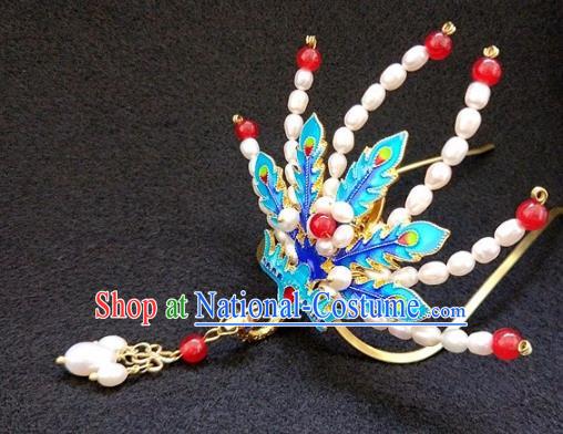 Chinese Ancient Traditional Pearls Phoenix Tassel Hairpins Handmade Classical Hair Accessories for Women