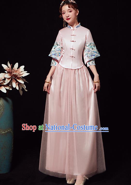 Chinese Traditional Wedding Costumes Ancient Bride Embroidered Pink Xiuhe Suits Full Dress for Women