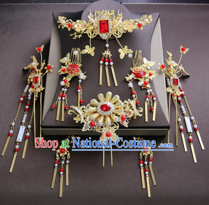 Chinese Ancient Traditional Hanfu Hair Combs Hairpins Handmade Classical Hair Accessories Complete Set for Women