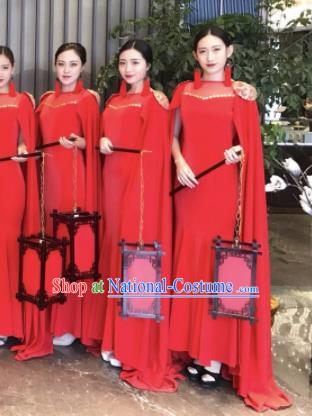 Chinese Stage Show Costumes Brazilian Carnival Parade Red Dress for Women