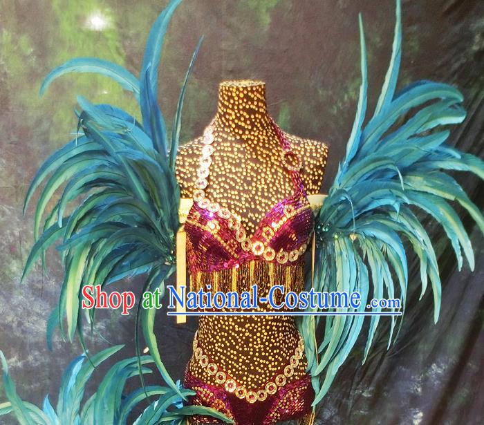 Halloween Cosplay Stage Show Props Accessories Brazilian Carnival Parade Blue Feather Wings for Women