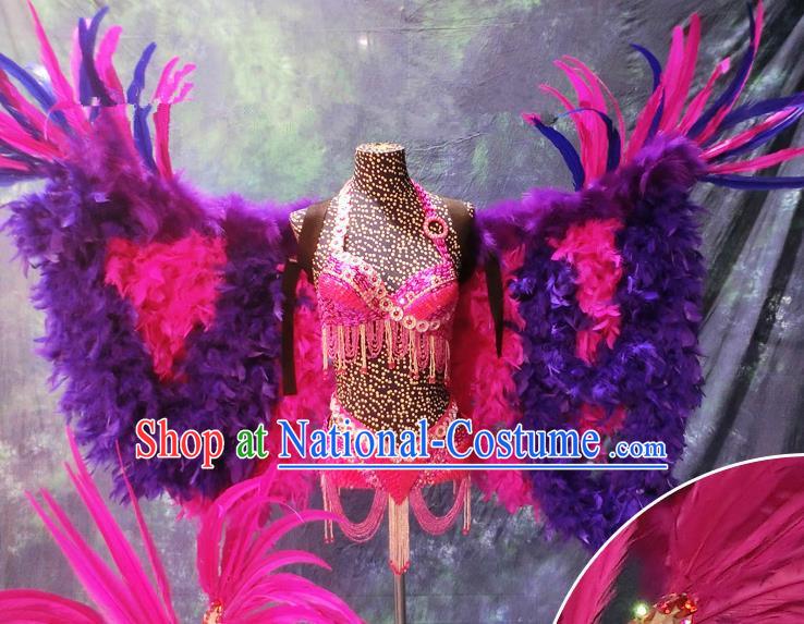 Halloween Stage Show Feather Costumes Brazilian Carnival Parade Swimsuit and Wings for Women