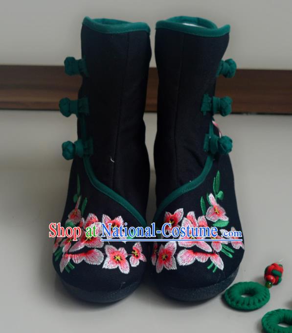 Chinese Traditional Hanfu Boots Ancient Shoes Embroidered Black Shoes for Women