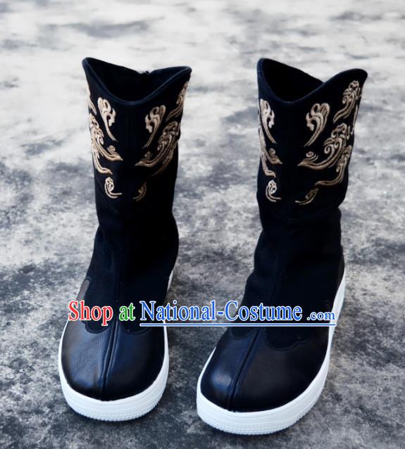 Chinese Traditional Boots Ancient Swordsman Shoes Embroidered Leather Shoes for Men