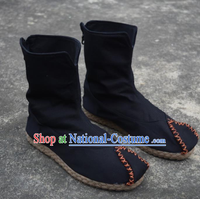 Chinese Traditional Black Boots Ancient Swordsman Shoes Embroidered Shoes for Men