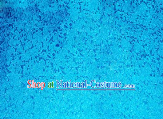 Asian Chinese Tang Suit Satin Material Traditional Pattern Design Blue Brocade Silk Fabric