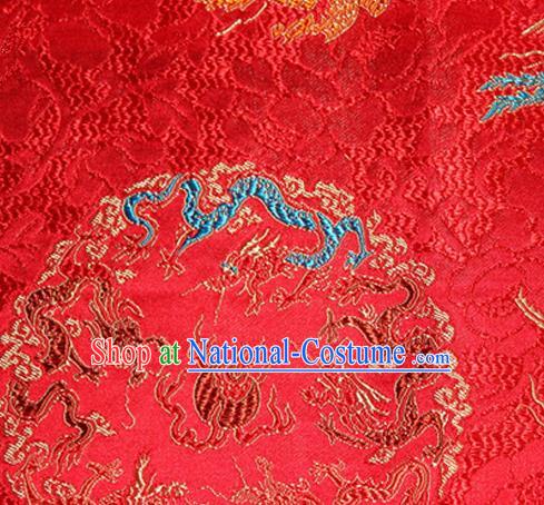 Asian Chinese Tang Suit Satin Material Traditional Dragons Pattern Design Red Brocade Silk Fabric