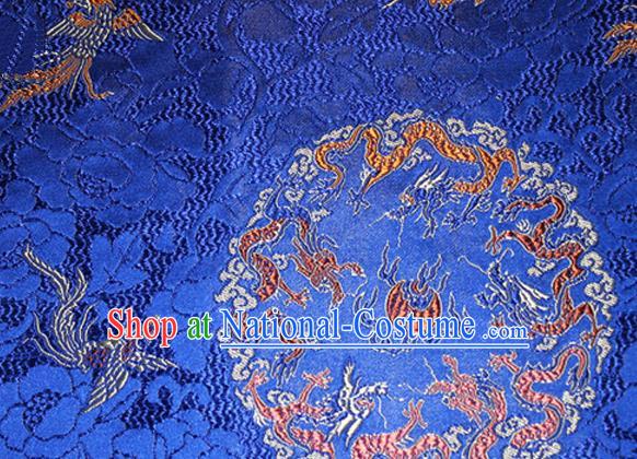 Asian Chinese Tang Suit Satin Material Traditional Dragons Pattern Design Royalblue Brocade Silk Fabric