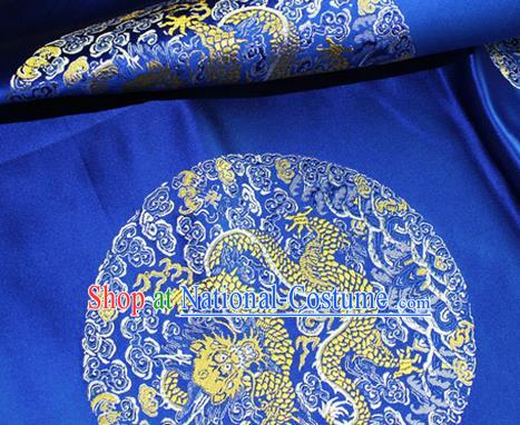 Asian Chinese Tang Suit Satin Material Traditional Dragon Pattern Design Royalblue Brocade Silk Fabric