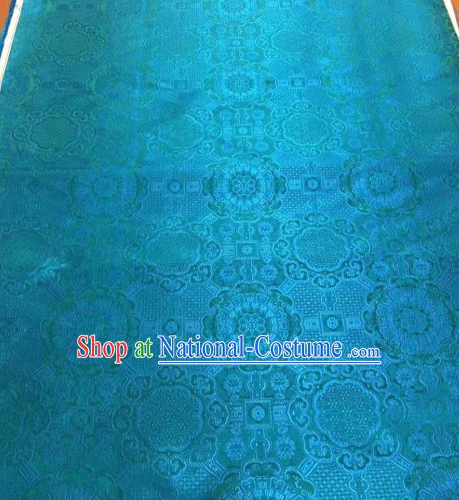 Asian Chinese Tang Suit Material Traditional Pattern Design Blue Brocade Silk Fabric