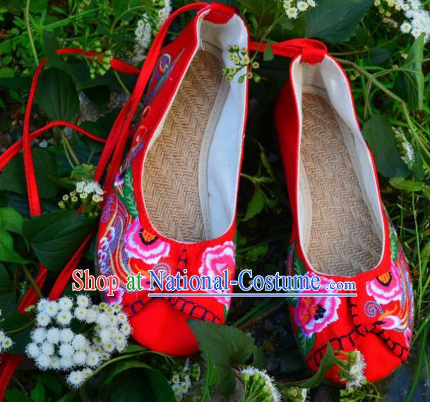 Chinese Traditional Embroidered Shoes Handmade Red Hanfu Shoes Ancient Princess Shoes for Women