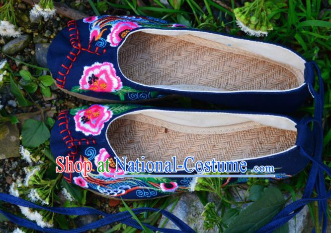 Chinese Traditional Embroidered Shoes Handmade Navy Hanfu Shoes Ancient Princess Shoes for Women