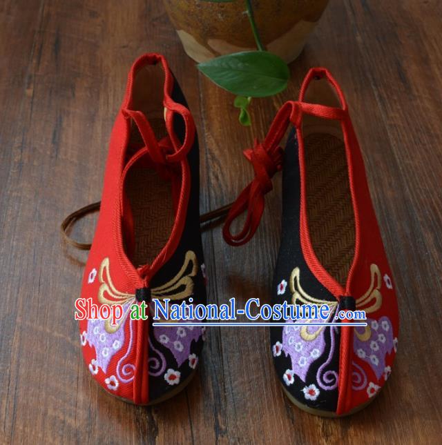 Chinese Traditional Hanfu Shoes Ancient Martial Arts Shoes Embroidered Butterfly Red Shoes for Women