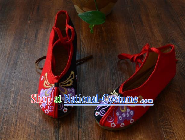 Chinese Traditional Hanfu Shoes Ancient Martial Arts Shoes Embroidered Butterfly Red Shoes for Women