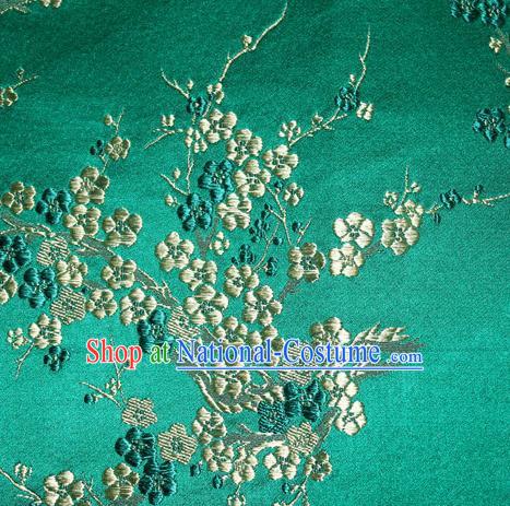 Asian Chinese Tang Suit Silk Fabric Deep Green Brocade Traditional Plum Blossom Pattern Design Satin Material