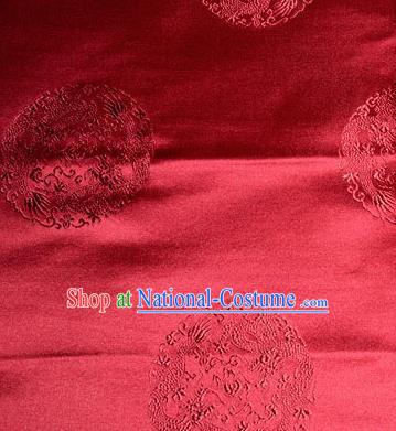 Asian Chinese Tang Suit Silk Fabric Red Brocade Traditional Dragons Pattern Design Satin Material