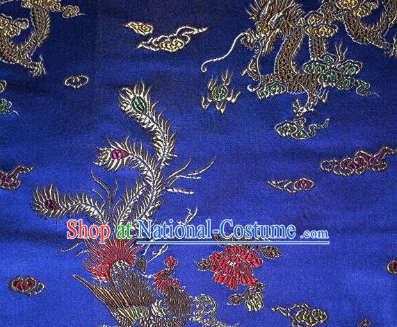 Asian Chinese Tang Suit Royalblue Brocade Silk Fabric Traditional Dragon Pattern Design Satin Material