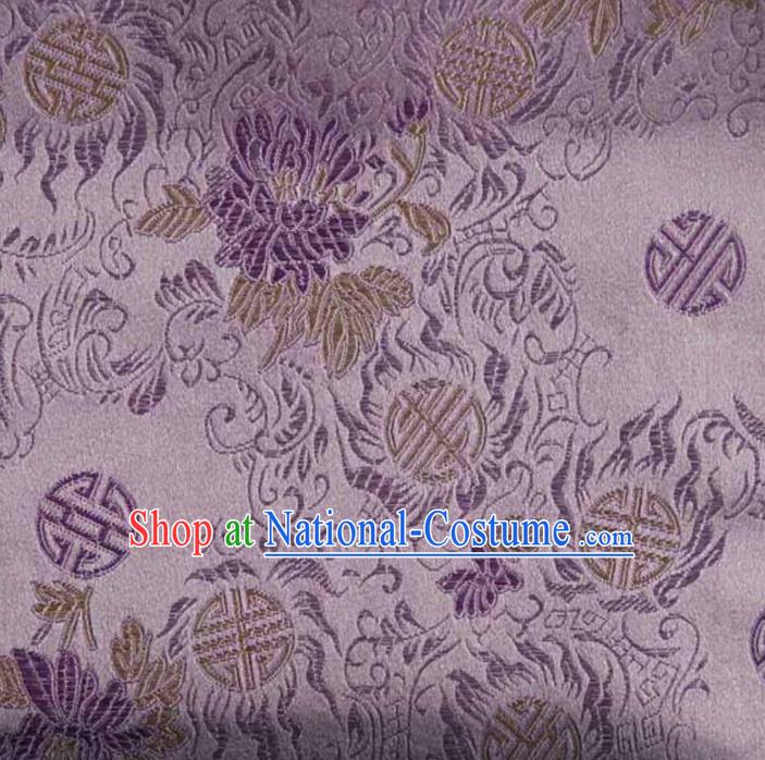 Asian Traditional Peony Chrysanthemum Pattern Design Purple Satin Material Chinese Tang Suit Brocade Silk Fabric