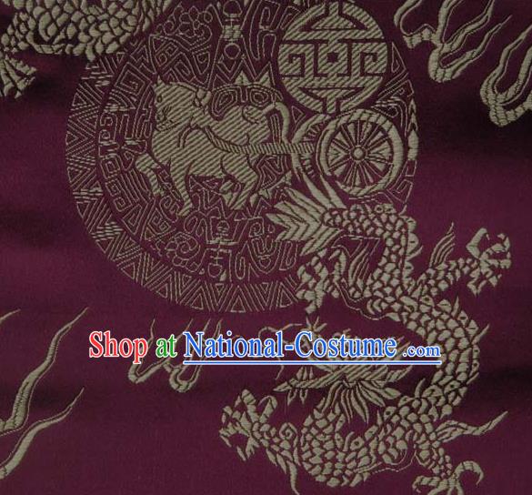 Asian Traditional Kylin Dragon Pattern Design Wine Red Satin Material Chinese Tang Suit Brocade Silk Fabric